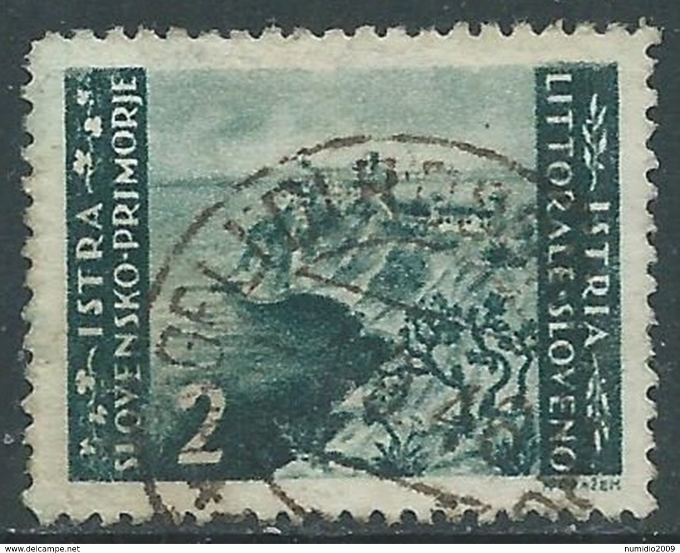 1946 ISTRIA E SLOVENO USATO TIRATURA DI ZAGABRIA 2 LIRE - RA11-7 - Occ. Yougoslave: Istria