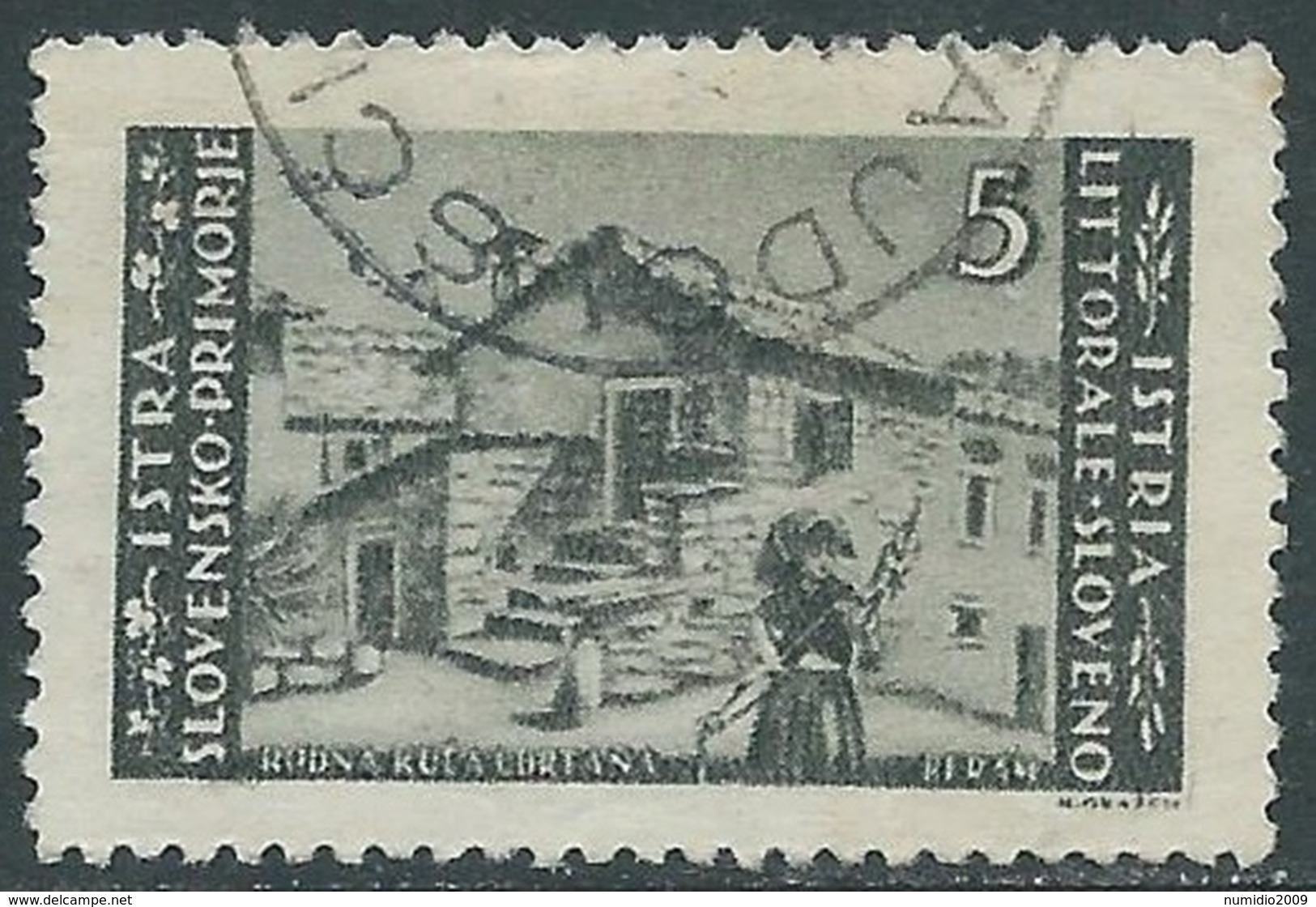 1946 ISTRIA E SLOVENO USATO TIRATURA DI ZAGABRIA 5 LIRE - RA11-3 - Occ. Yougoslave: Istria