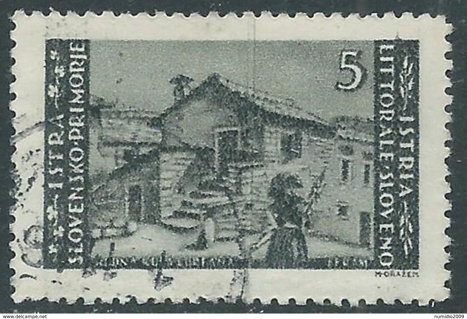 1946 ISTRIA E SLOVENO USATO TIRATURA DI ZAGABRIA 5 LIRE - RA11-8 - Joegoslavische Bez.: Istrië