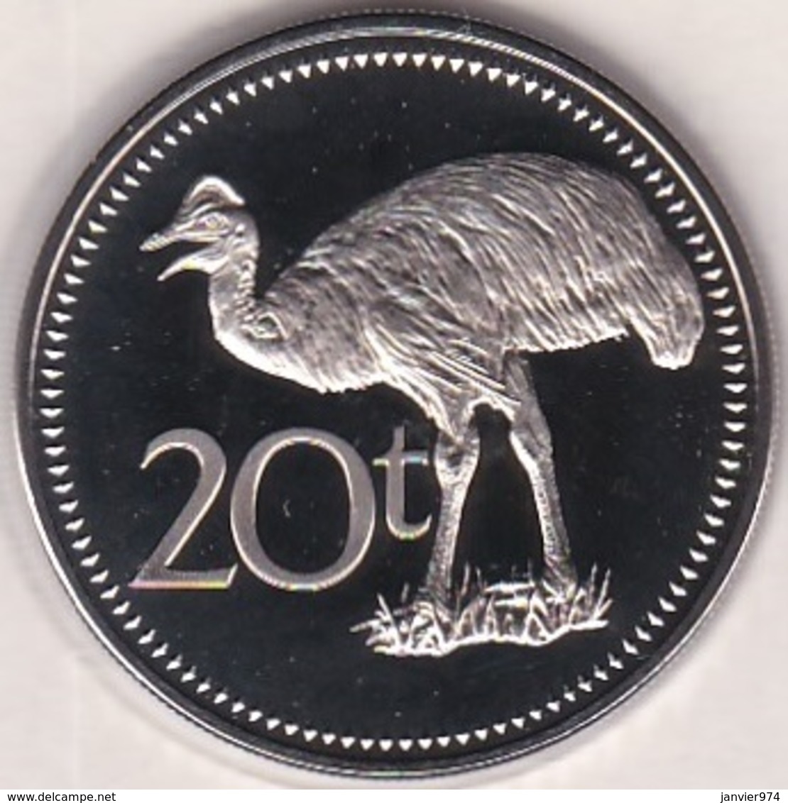 Papua New Guinea 20 Toea 1975 FM. Casoar,  Copper-Nickel. BU , UNC,  KM# 5 - Papua New Guinea