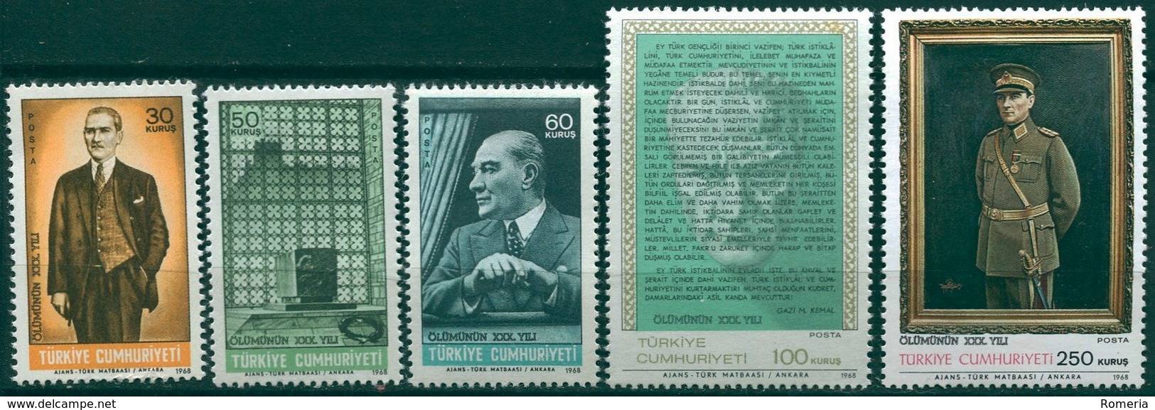 Turquie - 1968 - Yt 1881/1885 - 30 Ans De Mort D'Atatürk - ** - Unused Stamps