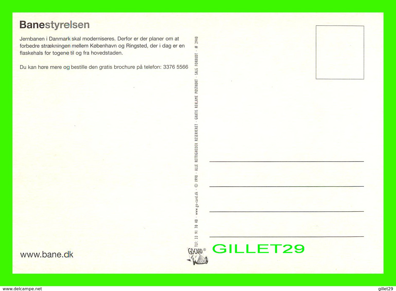 ADVERTISING, PUBLICITÉ - BEDRE BANNER, MEILLEUR BANQUE - BANESTYRELSEN - GO-CARD 1998 No 2940 - - Publicité