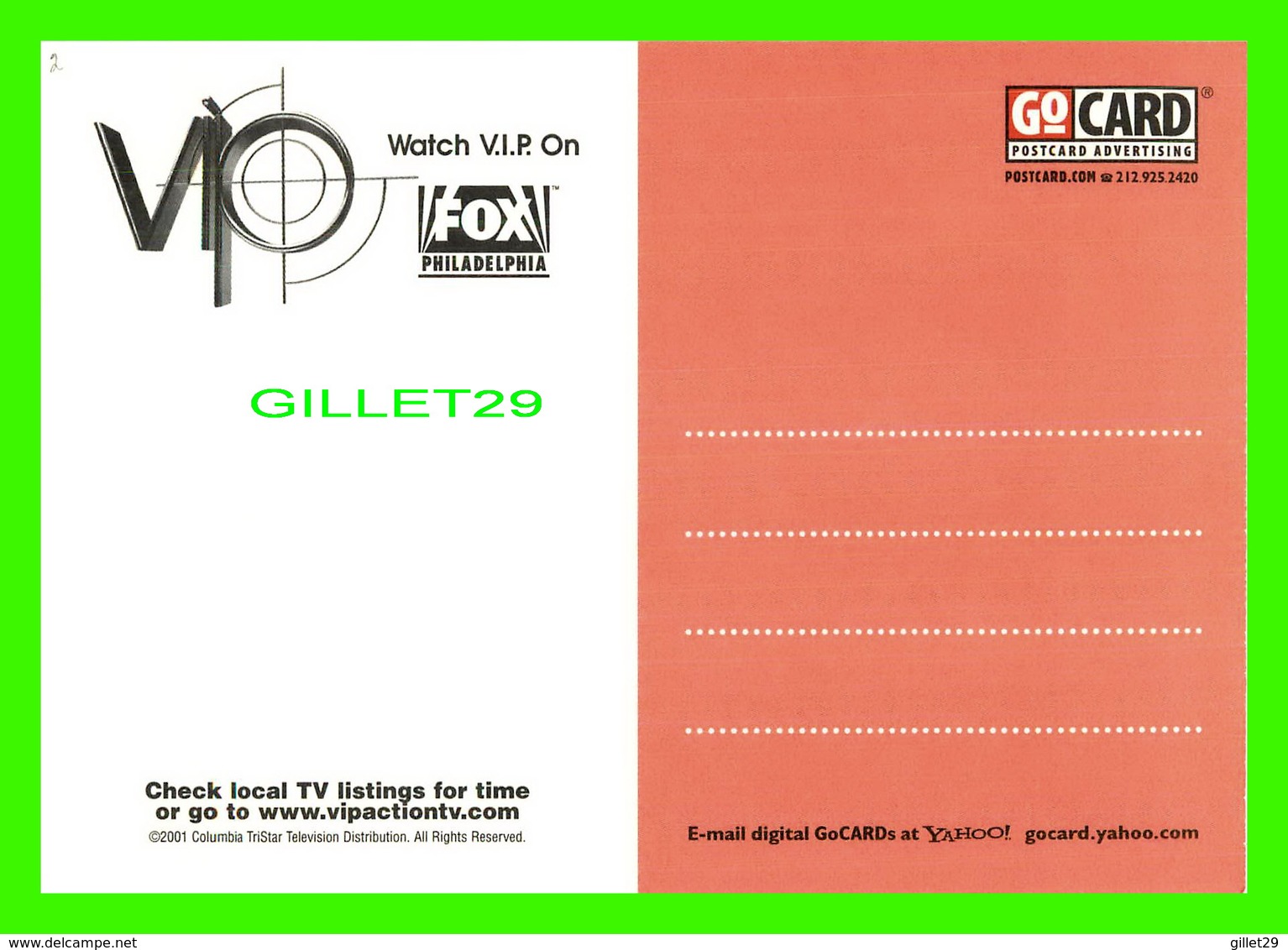 ADVERTISING, PUBLICITÉ - VIP STARRING PAMELA ANDERSON - WATCH IT ON FOX PHILADELPHIA IN 2001 - - Werbepostkarten