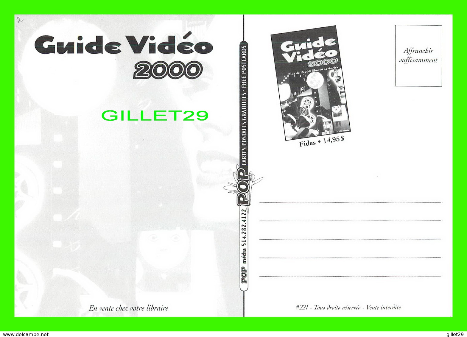 ADVERTISING, PUBLICITÉ - GUIDE VIDÉO 2000 - QU'EST-CE QU'ON LOUE CE SOIR ? - POP MÉDIA No 221 - - Werbepostkarten