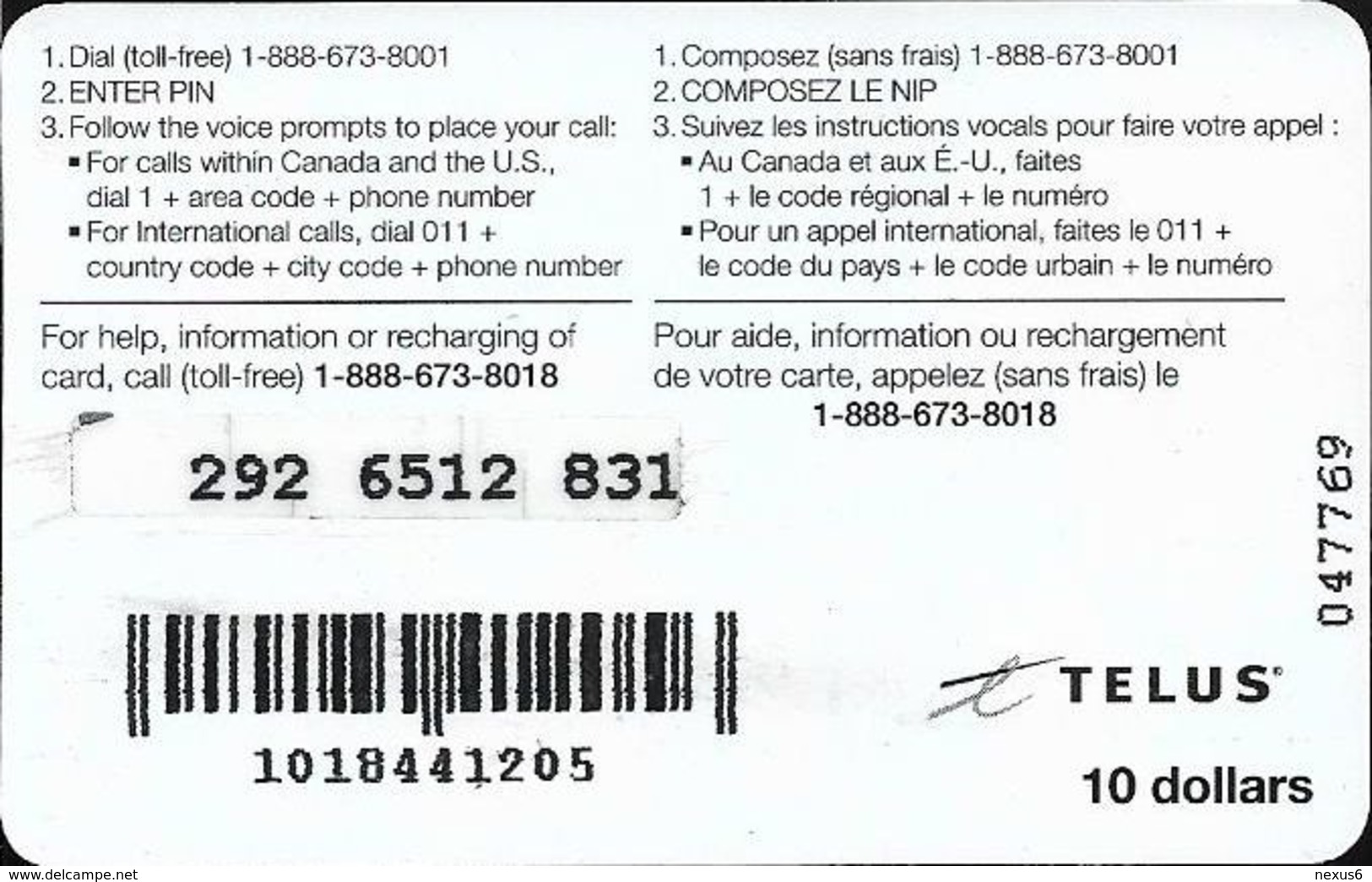 Canada - Telus - Running Iguana, Remote Mem. 10$, Used - Canada