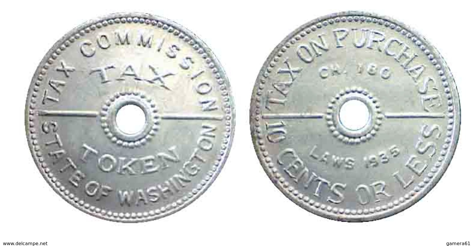 04348 GETTONE JETON TOKEN  TAX COMMISSION  STATE OF WASHINGTON TAX ON PURCHASE 10 CENT OR LESS LAWS 1935 - Other & Unclassified