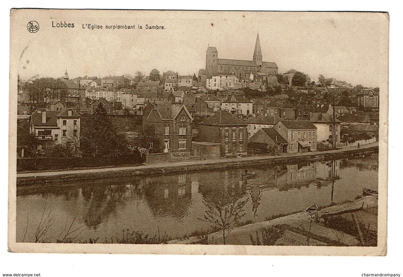 Lobbes - L'Eglise Surplombant La Sambre - Circulée - Edit. J. Namur-Horgnies - 2 Scans - Lobbes