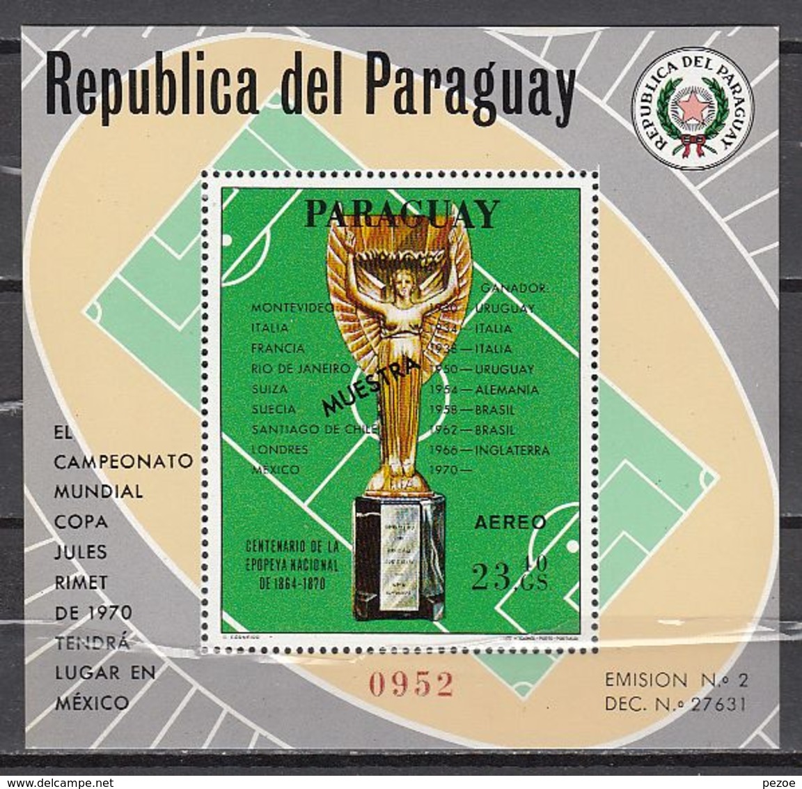 Football / Soccer / Fussball - WM 1970:  Paraguay  Bl **, MUESTRA - 1970 – Mexique