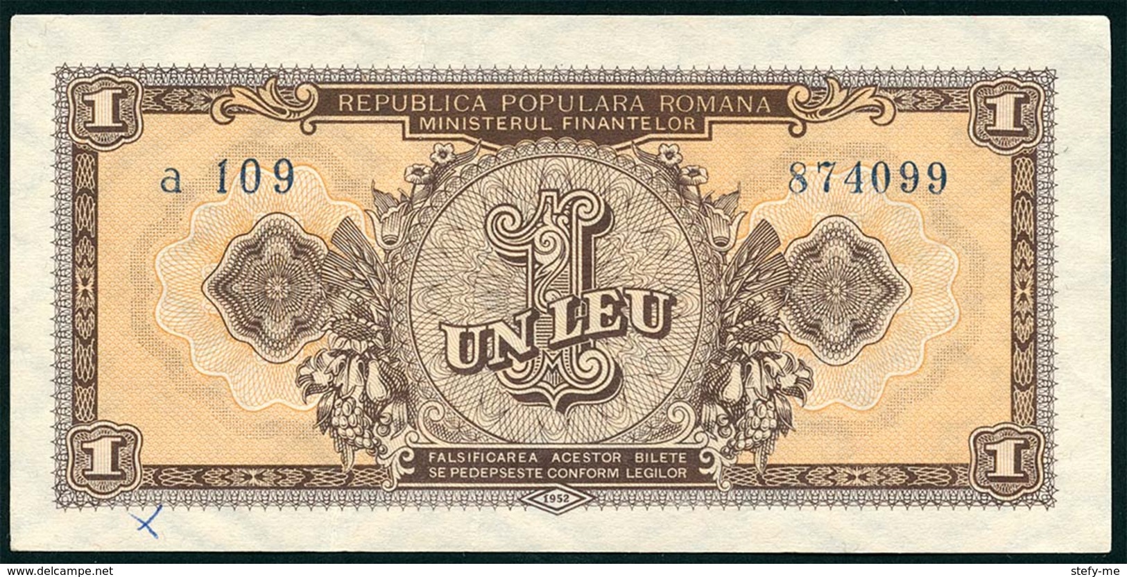 Banknote -1 Leu 1952 -Romania - Romania