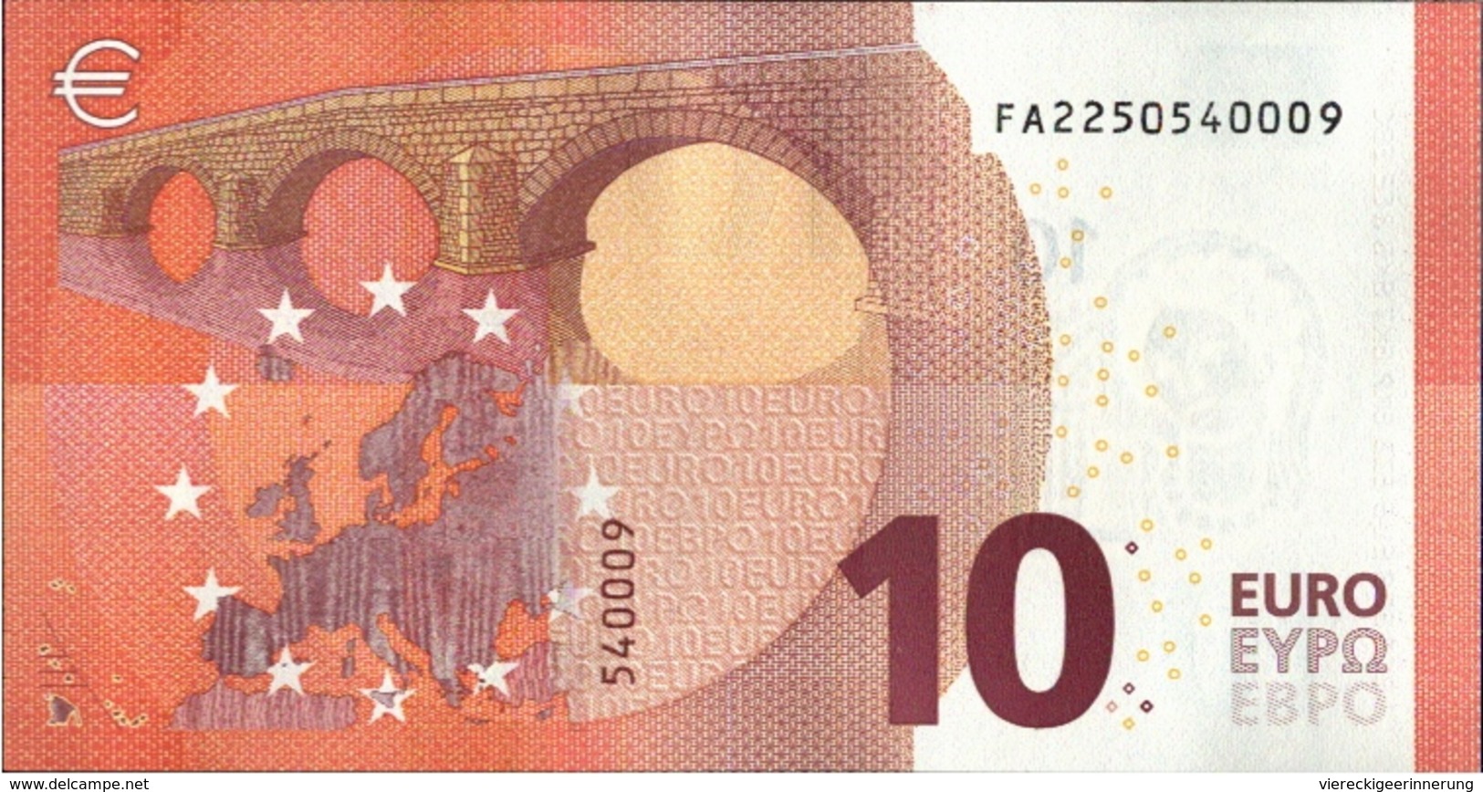 ! 10 Euro, F002G1, Money, Geldschein, Banknote FA2250540009, Mario Draghi, EZB, ECB, Europäische Zentralbank - 10 Euro