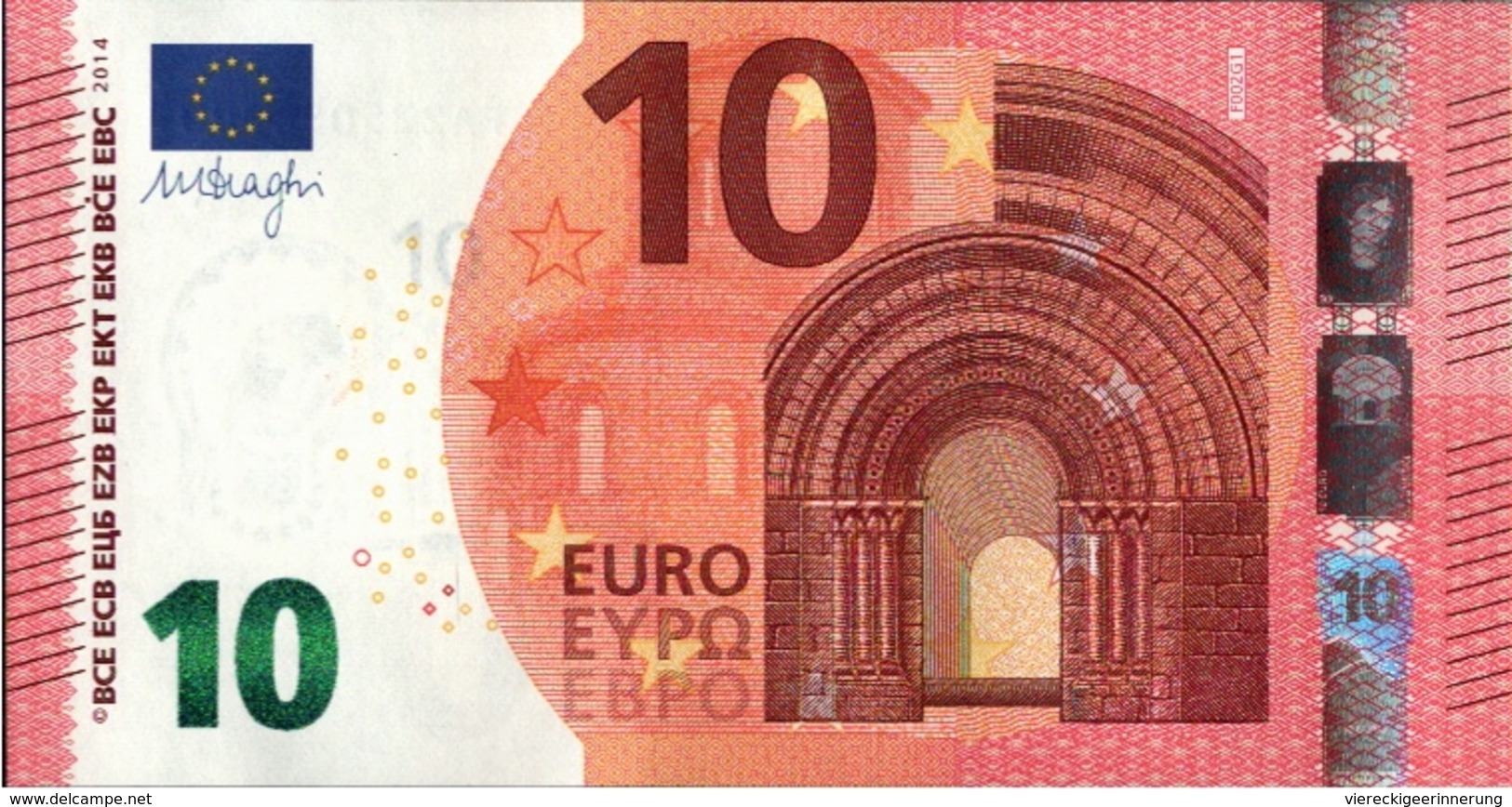 ! 10 Euro, F002G1, Money, Geldschein, Banknote FA2250540009, Mario Draghi, EZB, ECB, Europäische Zentralbank - 10 Euro
