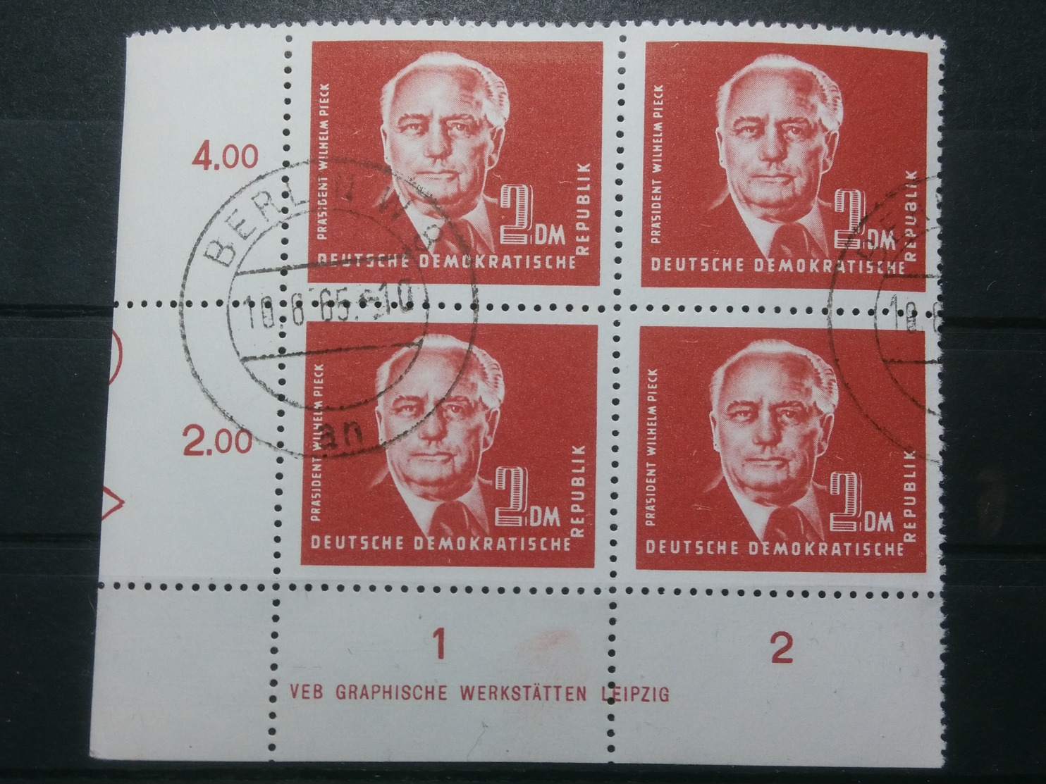 DDR President Wilhelm Mi-Nr. 326 Gestempelt 4 Block - Gebraucht