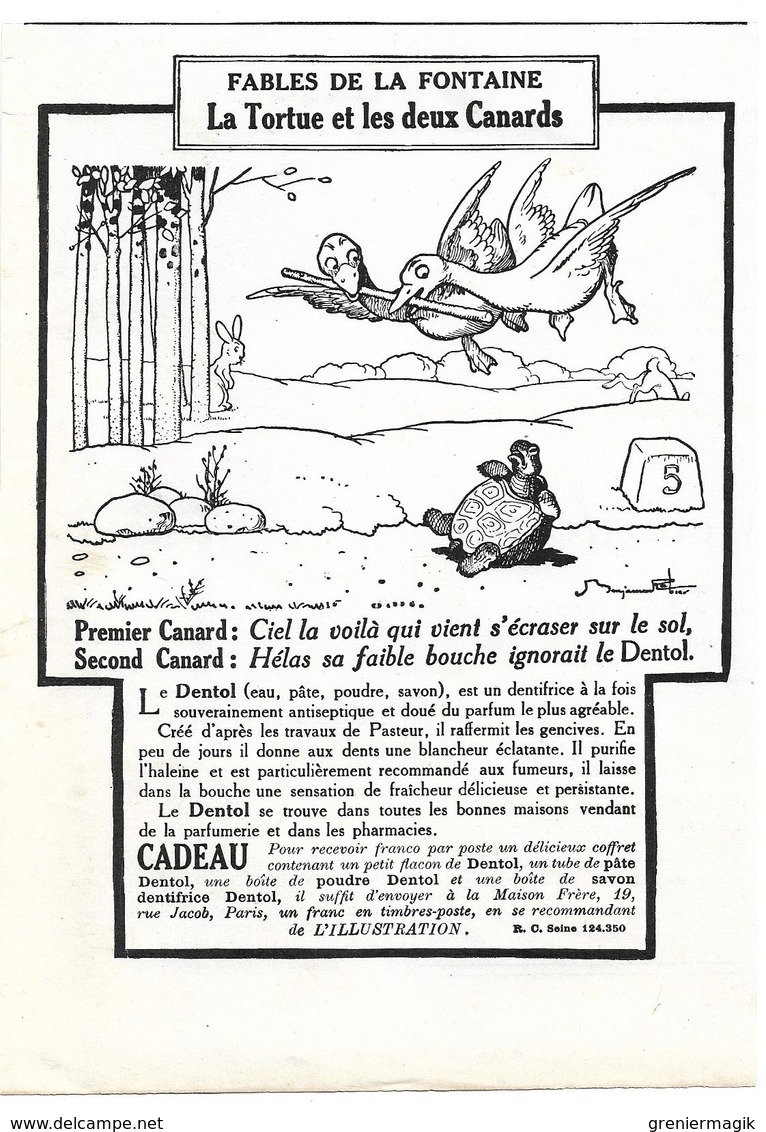 1924 Dentifrice Dentol Illustrateur Benjamin Rabier - La Tortue Et Les Deux Canards - Fables De La Fontaine - Publicités