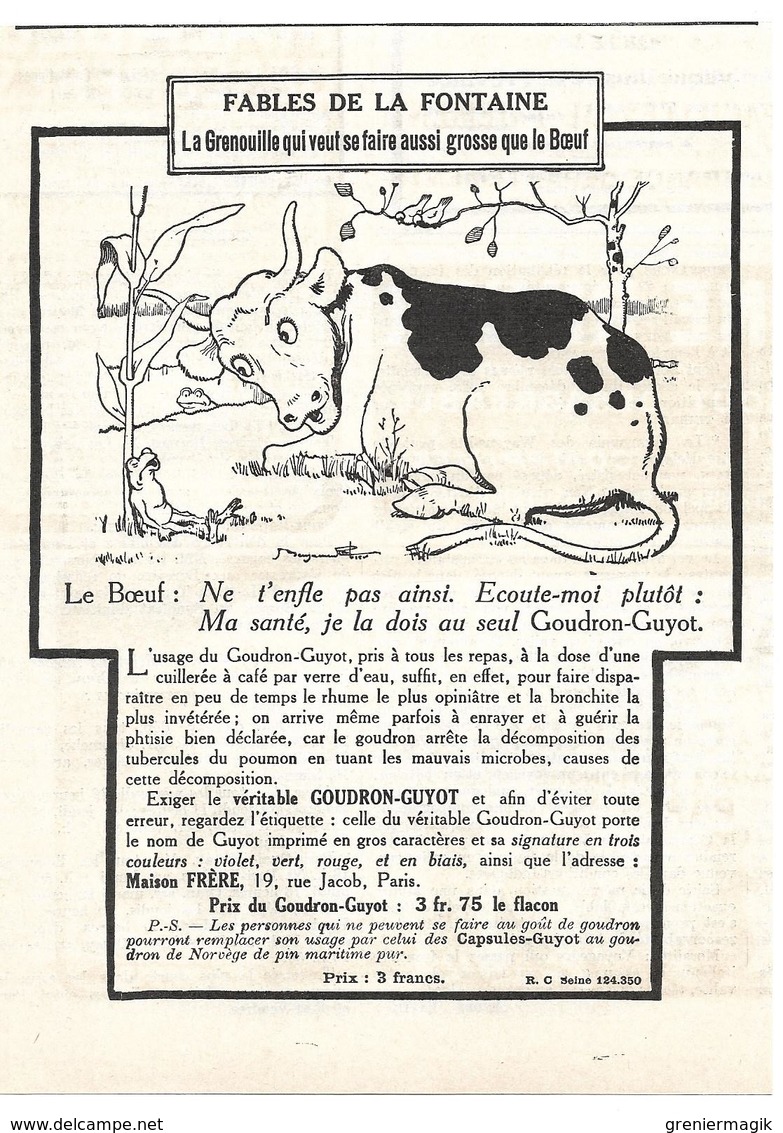 1924 Goudron-Guyot Illustrateur Benjamin Rabier - La Grenouille Qui Veut Se Faire Aussi Grosse Que Le Boeuf La Fontaine - Advertising