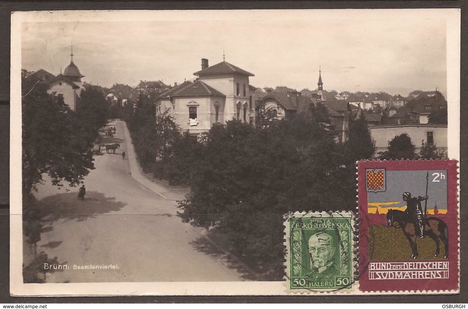 CZECHOSLOVAKIA. POSTCARD TO SWEDEN. CINDERELLA-BRUNN BEAMTENVIERTEL - Covers & Documents