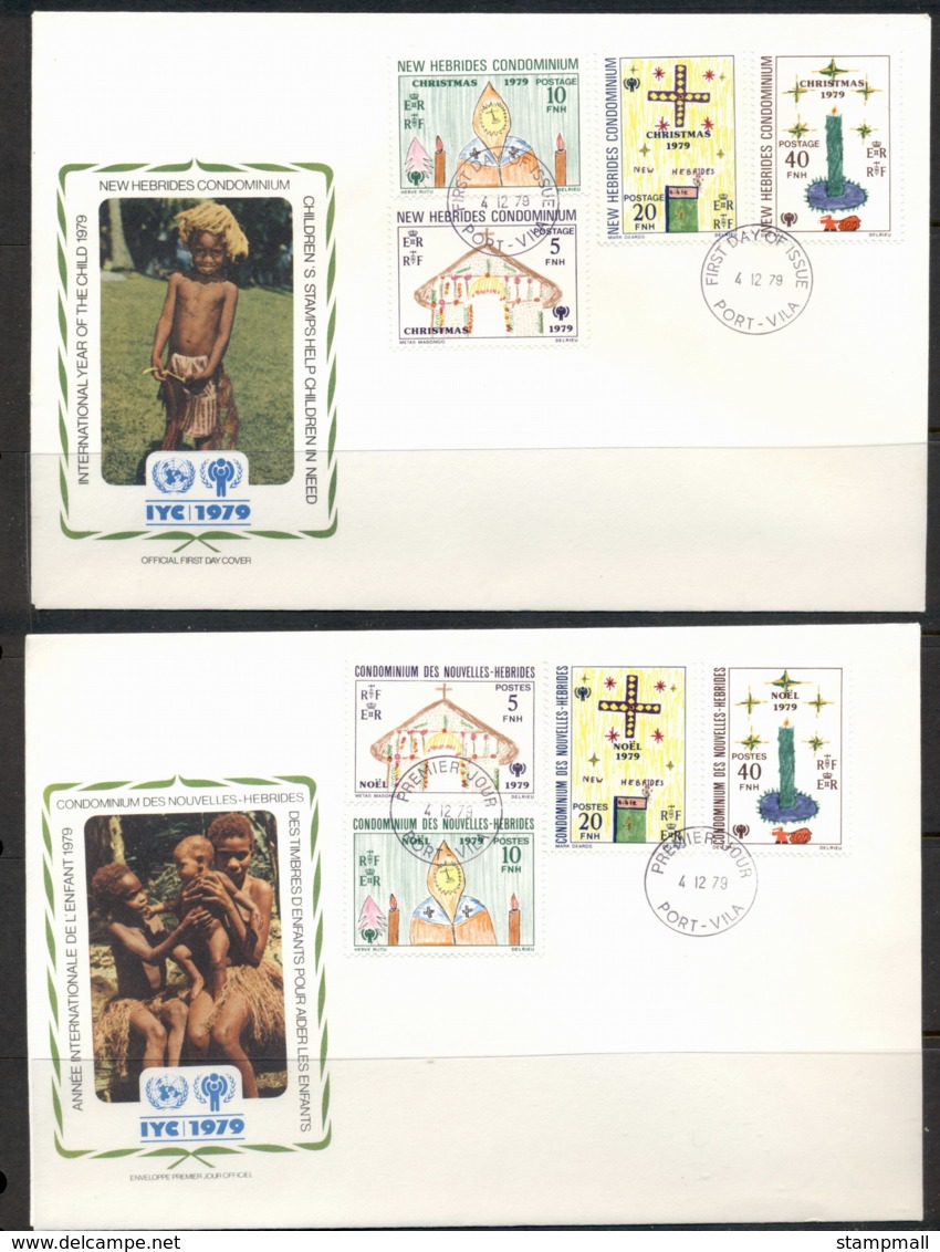 New Hebrides 1979 IYC International Year Of The Child 2x (Br, Fr) FDC - Lettres & Documents