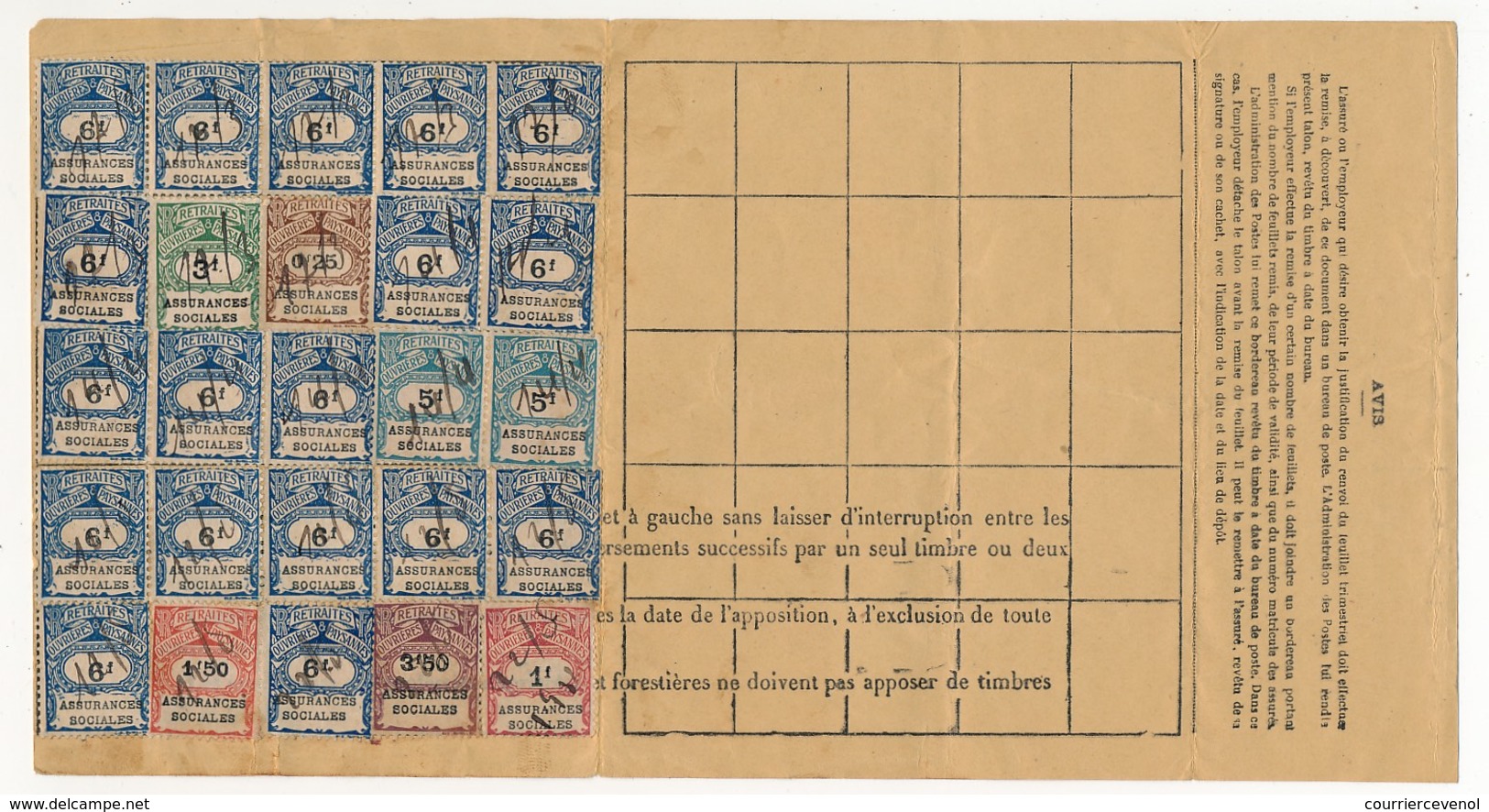 FRANCE - Feuillet Trimestriel Portant 25 Timbres + Carte Annuelle De Cotisations Portant 64 Timbres - 1931 - - Andere & Zonder Classificatie
