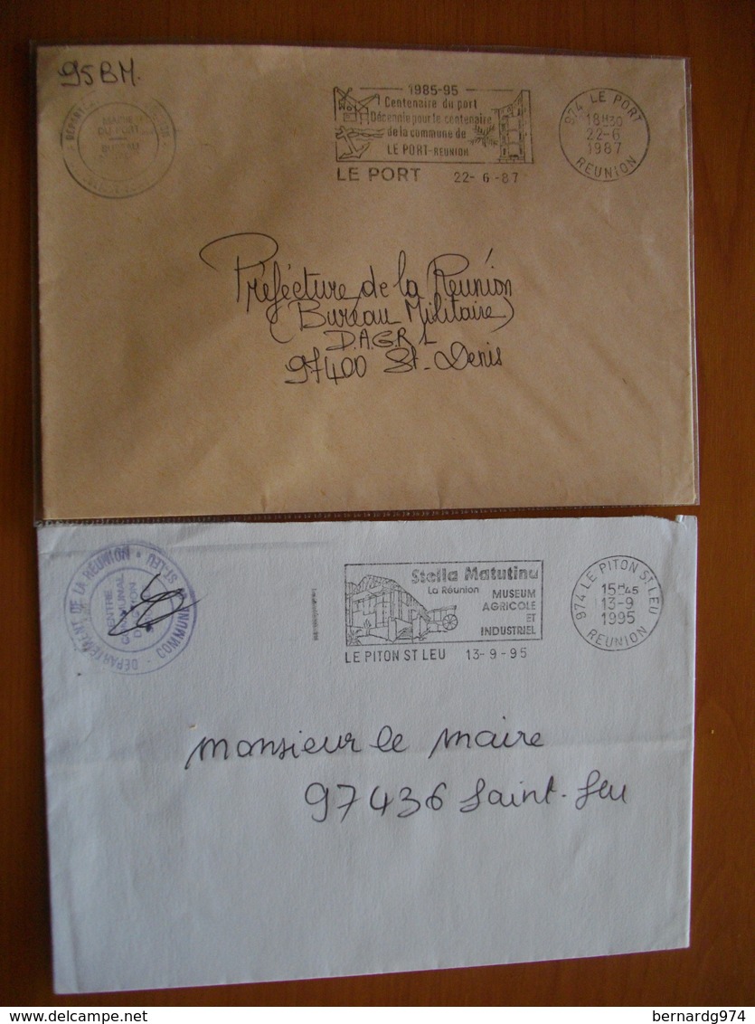 Réunion : Deux Lettres Du Port (1987) Et Du Piton St-Leu (1995) + Cachets Administratifs De Ces Communes - Otros & Sin Clasificación