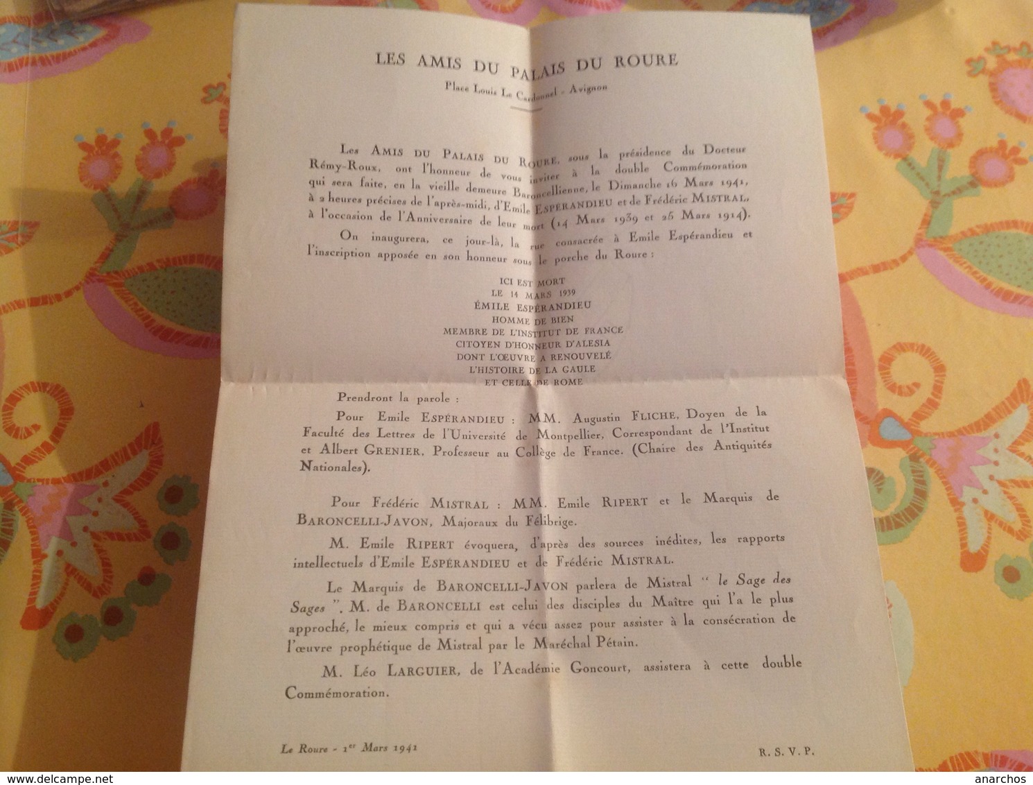 Les Amis Du Palais Du Roure 1941 Esperandieu Mistral - Unclassified