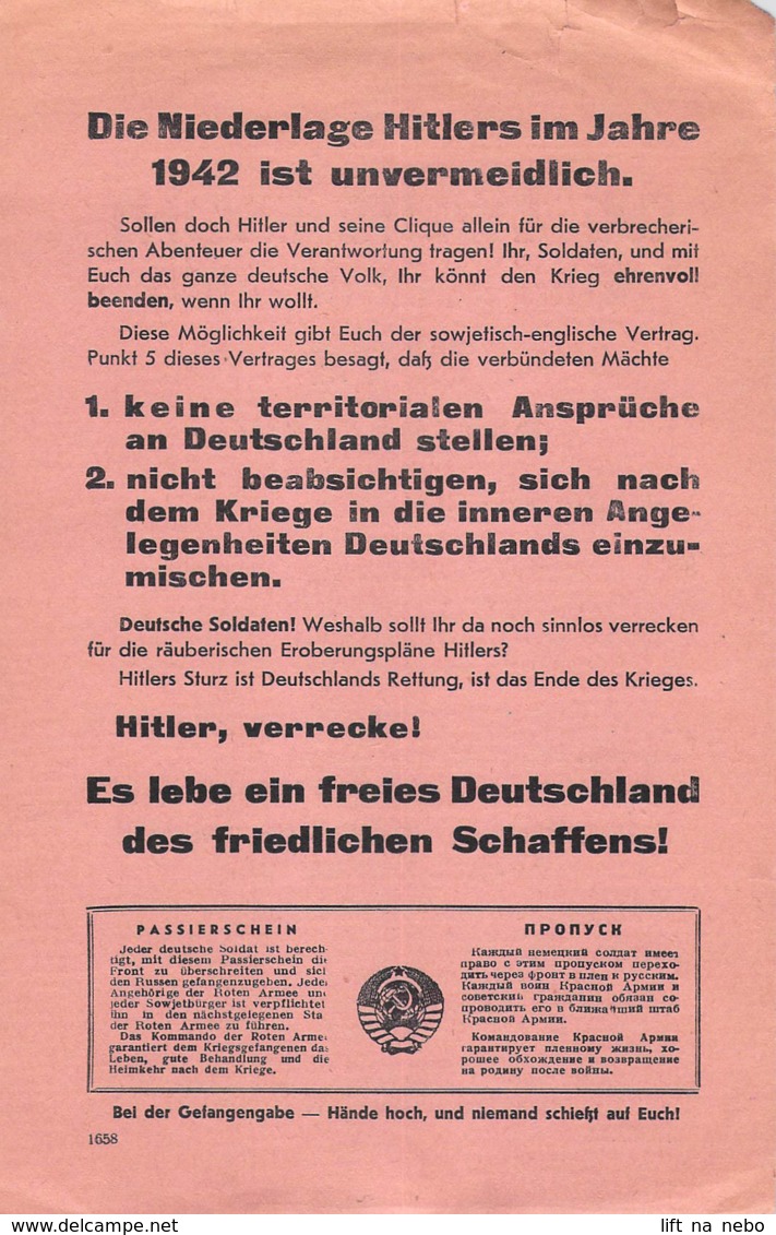 WWII WW2 Flugblatt Tract Soviet Propaganda Against Germany  CODE 1658 - 1939-45