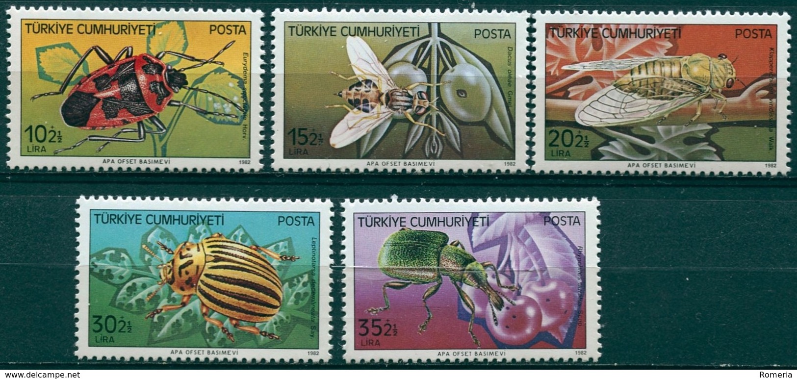 Turquie - 1982 - Yt 2370/2374 - Insectes Nuisibles - ** - Neufs