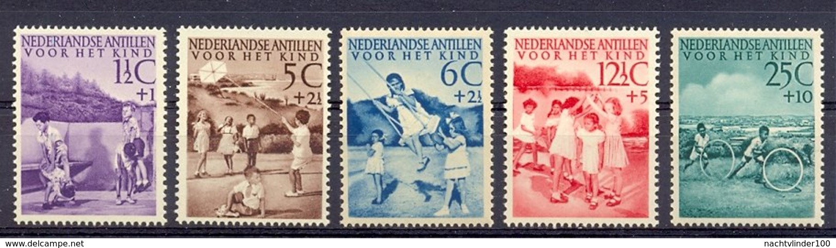 Mcm0234 KINDERZEGELS SCHOMMEL VLIEGER KITE STAMPS FOR THE CHILDREN JUGENDWOHLFAHRT NEDERLANDSE ANTILLEN 1951 PF/MNH # - Andere & Zonder Classificatie