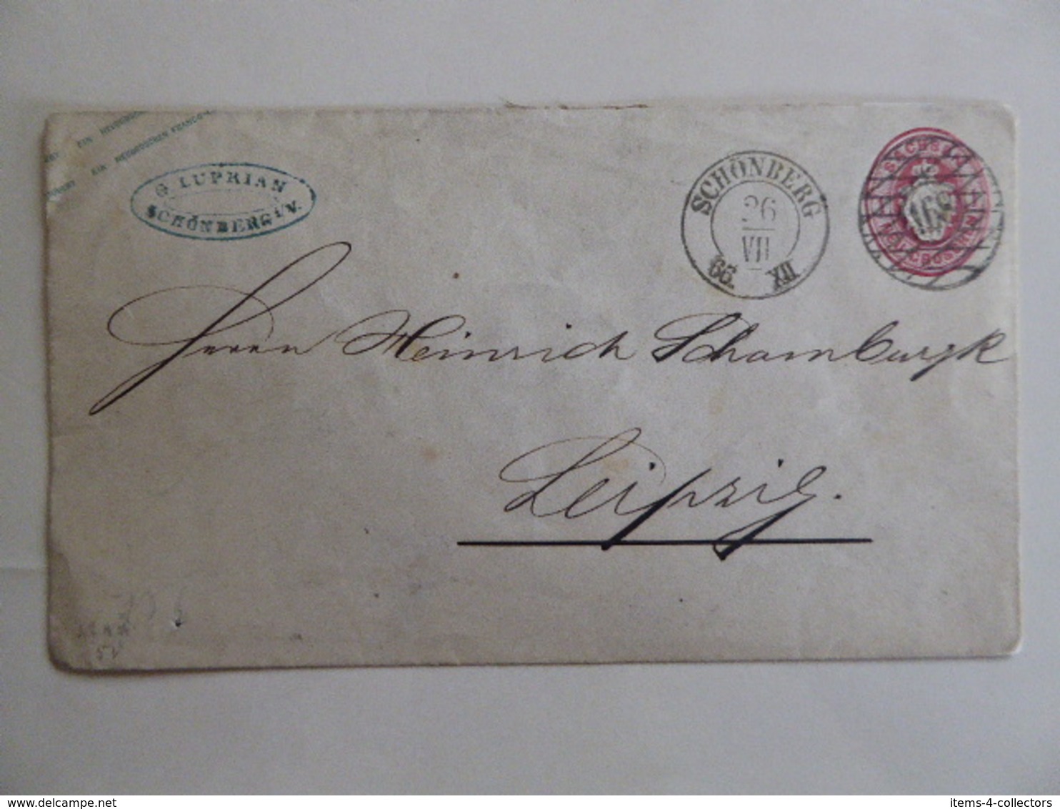 SACHSEN POSTAL STATIONARY  1 NEU GROSCHEN  POSTMARK SCHONBERG 168/BRAMBACH/ADORE 1866 - Other & Unclassified