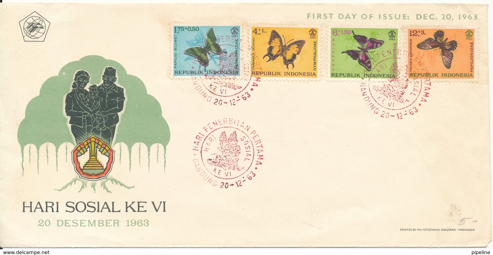 Indonesia FDC 20-12-1963 Butterflies Complete Set Of 4 With Cachet - Indonesia