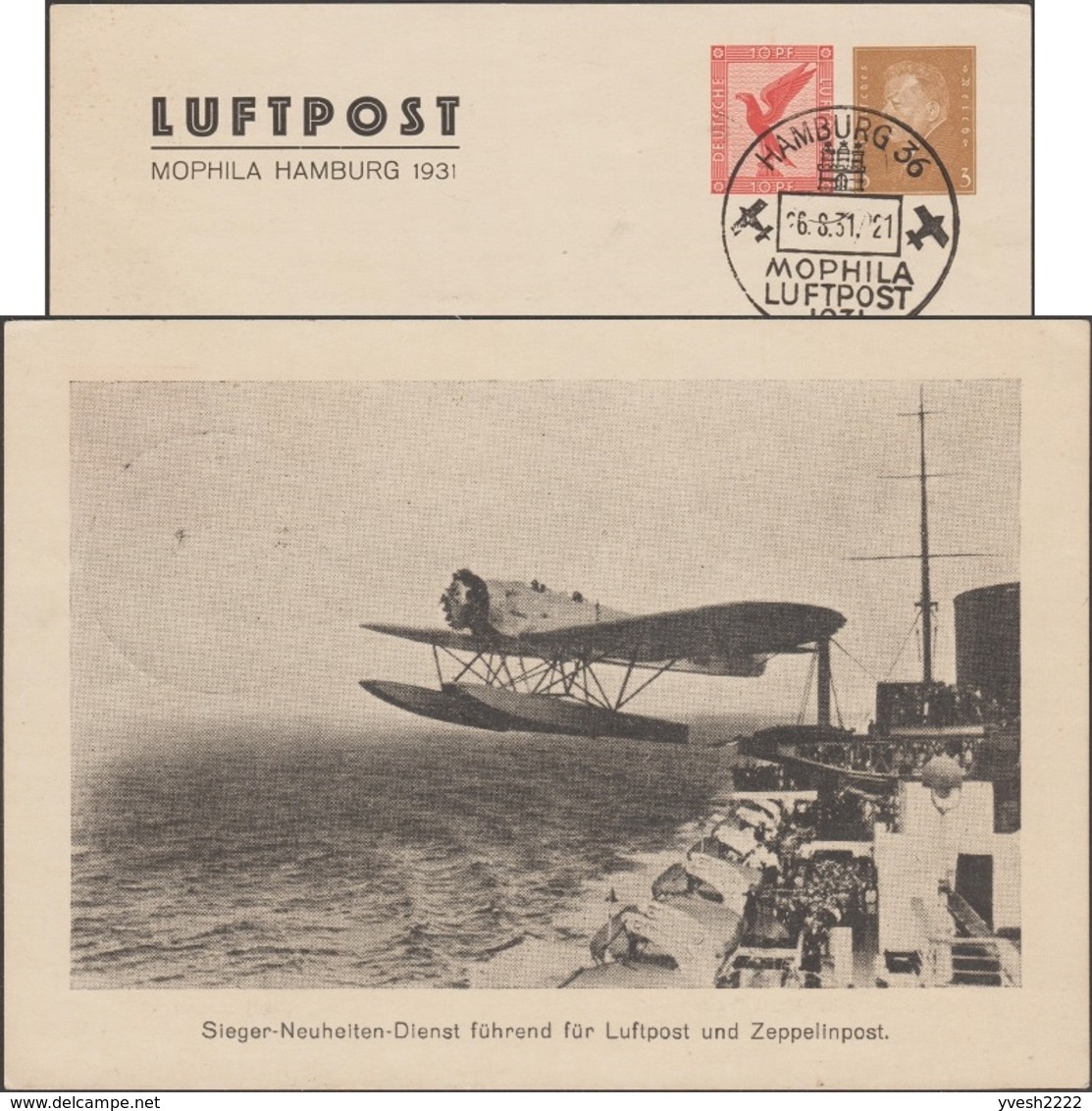 Allemagne 1931. Entier Postal TSC. Service Postal Moderne, Départ D'hydravion Catapulté « Europa » - Aerei