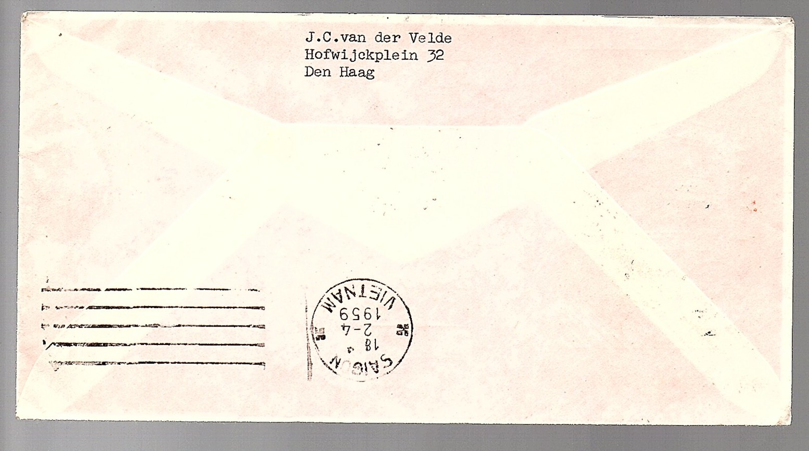62 Cents 1959 1st Flight Amsterdam To Saigon Vietnam  (EX-14) - Lettres & Documents