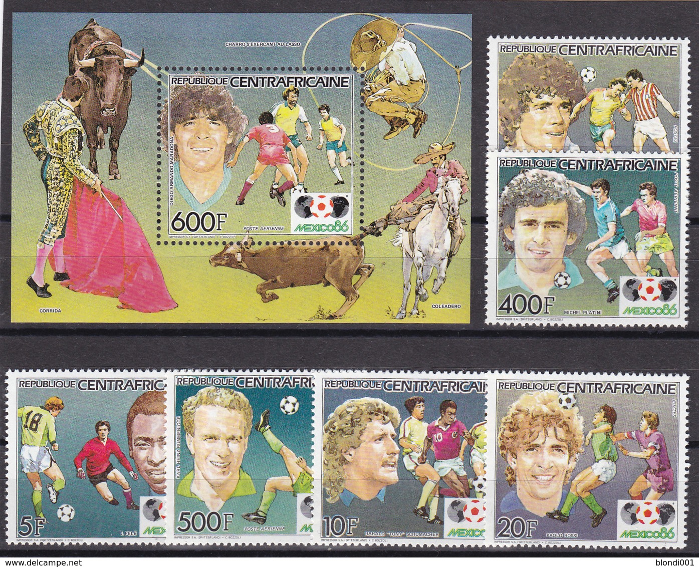 Soccer World Cup 1986 - C.-AFRICA - S/S+Set MNH** - 1986 – Mexico