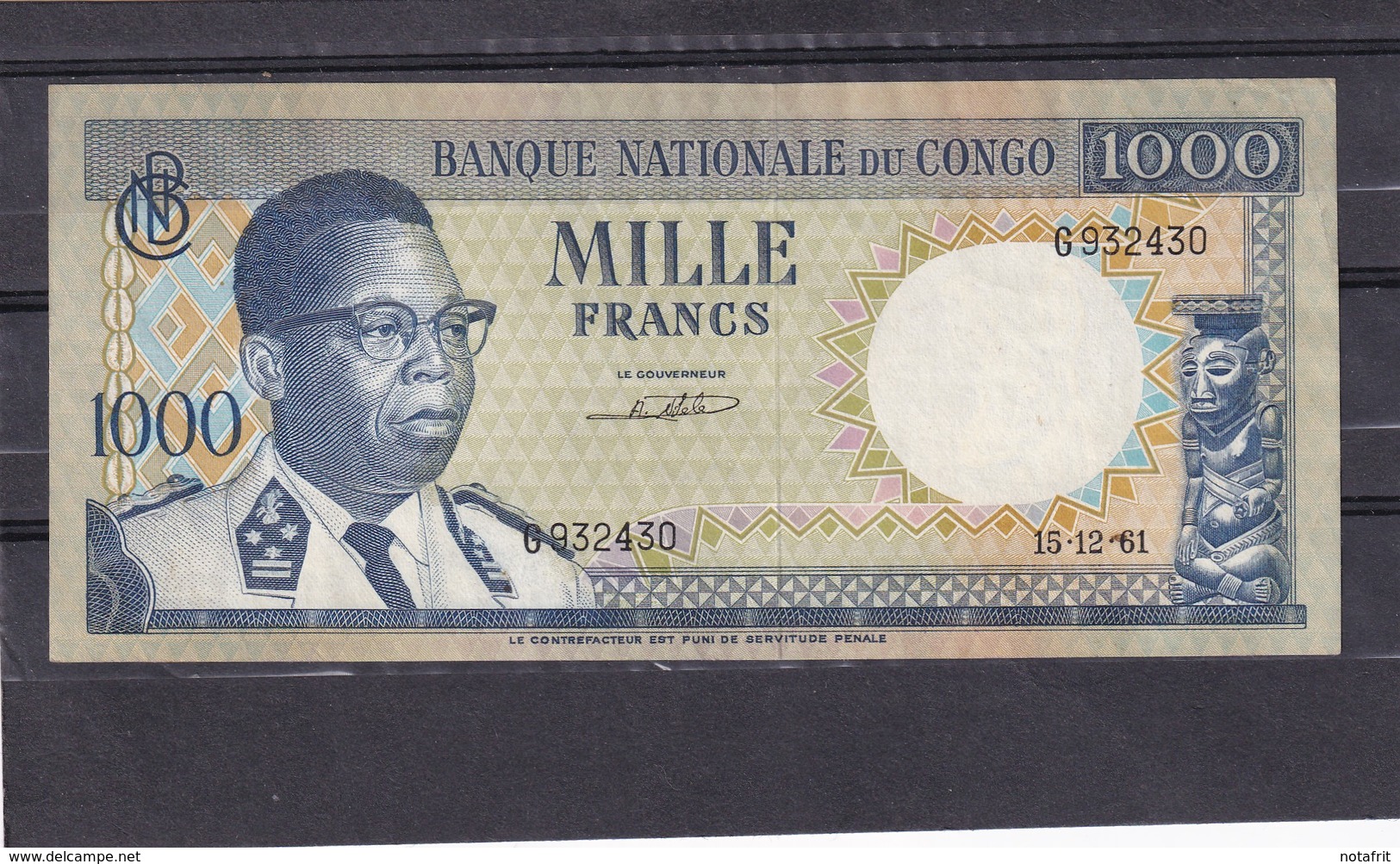 Congo   Ex Belgian  1000 Fr 1961  AU - República Democrática Del Congo & Zaire