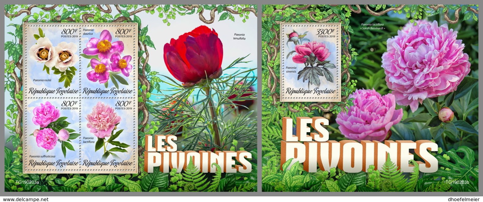 TOGO 2019 MNH Peonies Pfingstrosen Pivoines M/S+S/S - OFFICIAL ISSUE - DH1926 - Autres & Non Classés