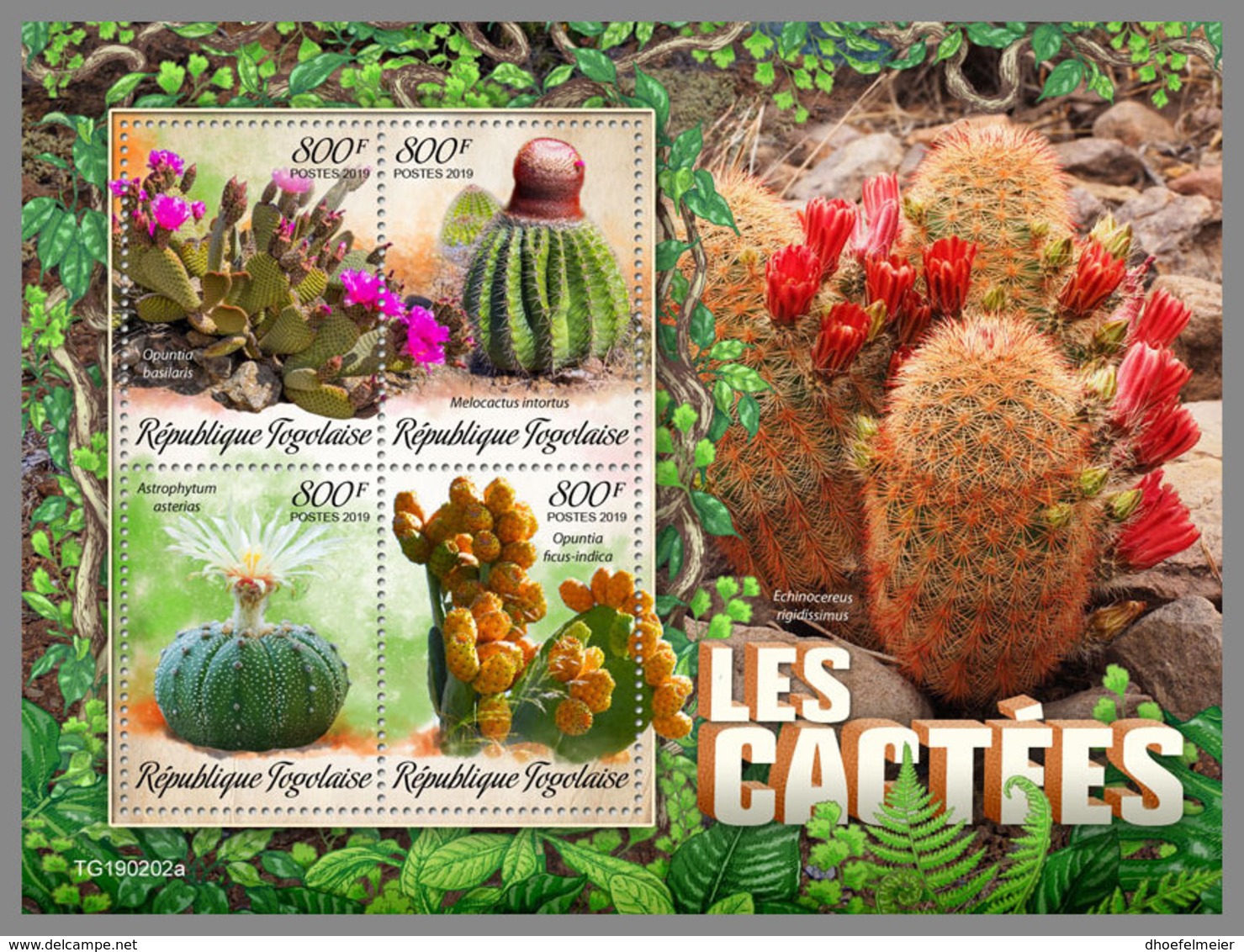 TOGO 2019 MNH Cactus Kakteen M/S - IMPERFORATED - DH1926 - Sukkulenten