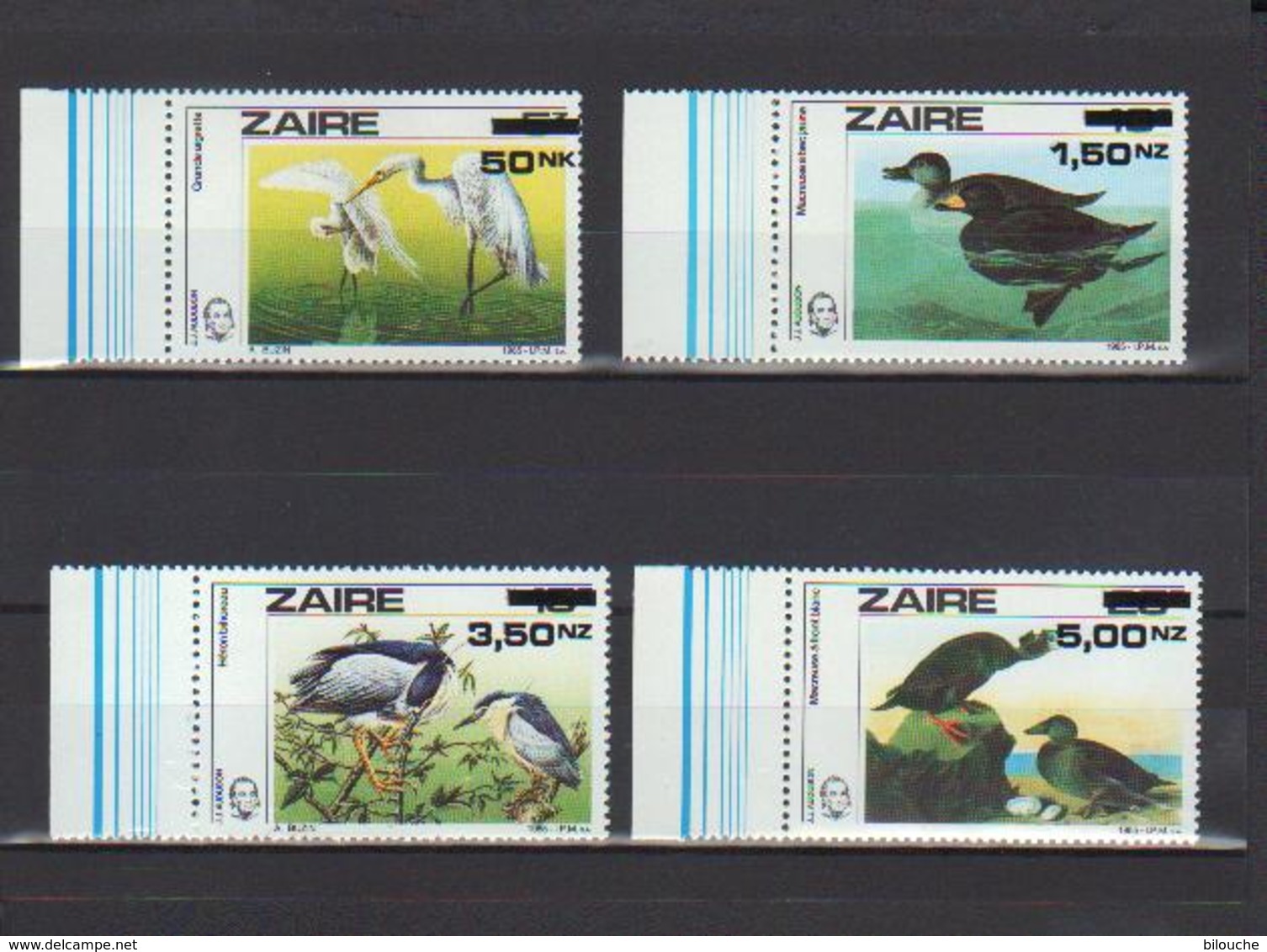 BUZIN / ZAIRE 1994 / SERIE 'CENTENAIRE DE JJ AUDUBON' DENTELEE  / COB 1470-1473 / SURCHARGE DES 1282-1285 - 1985-.. Oiseaux (Buzin)