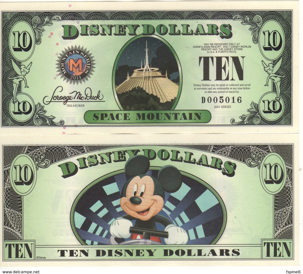 USA   DISNEY $ 10   Mickey Mouse   Serie D 2014  (last Year Of Issue)   GENUINE - Verzamelingen