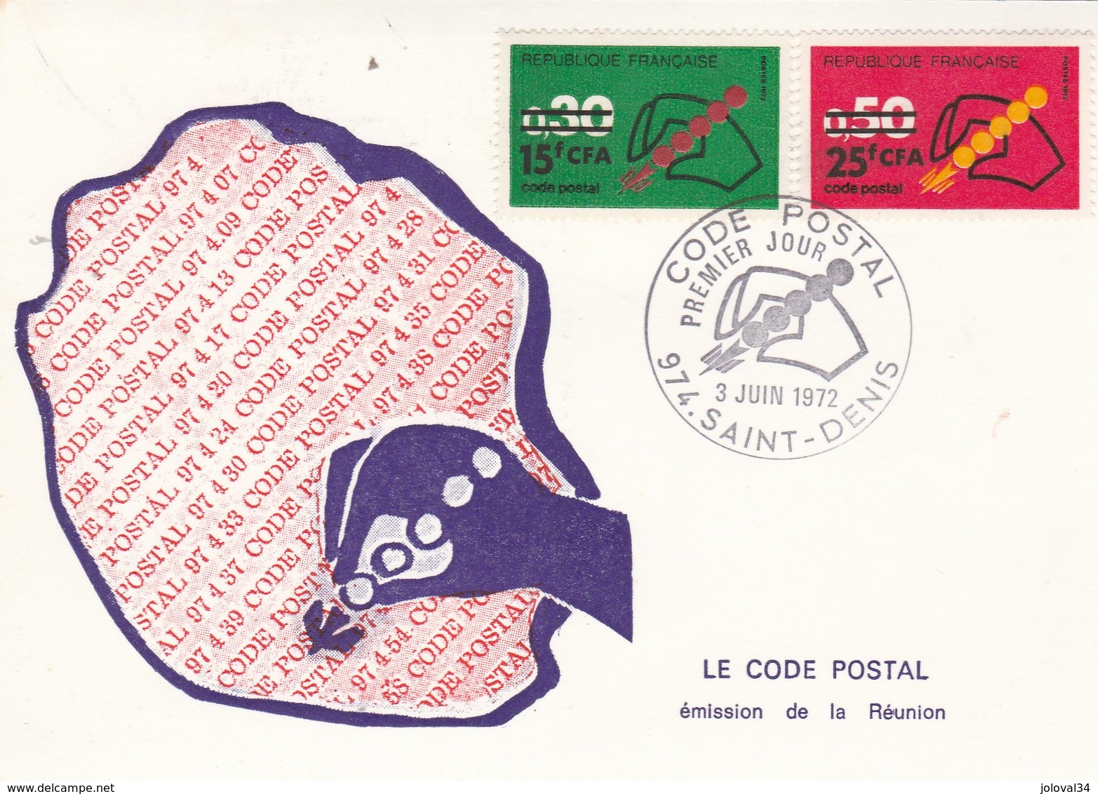 REUNION Carte Maximum Yvert 410 + 411 Code Postal 3/6/1972 - Covers & Documents