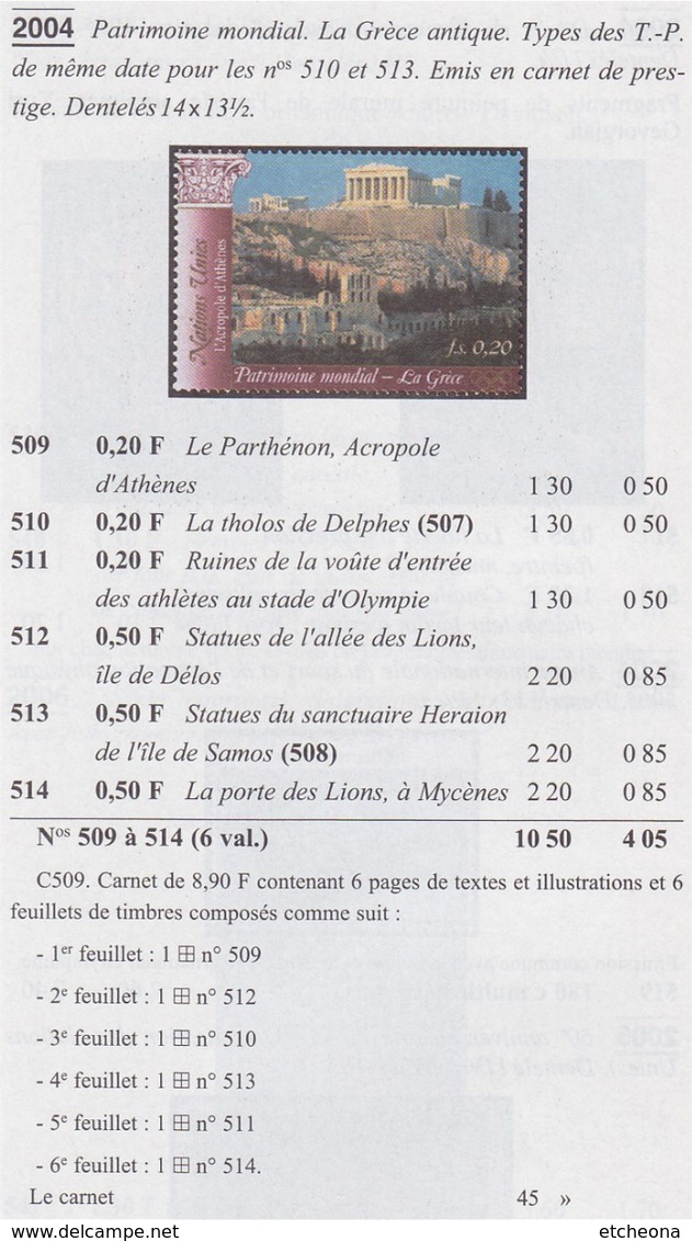 = Carnet Grèce Patrimoine Mondial Acropole Délos Delphes Mycènes Olympie C509 état Neuf Nations Unies Genève - Booklets
