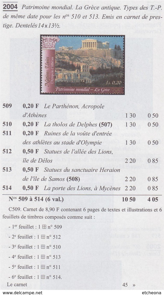 = Carnet Grèce Patrimoine Mondial Acropole Délos Delphes Mycènes Olympie C509 état Neuf Nations Unies Genève - Markenheftchen