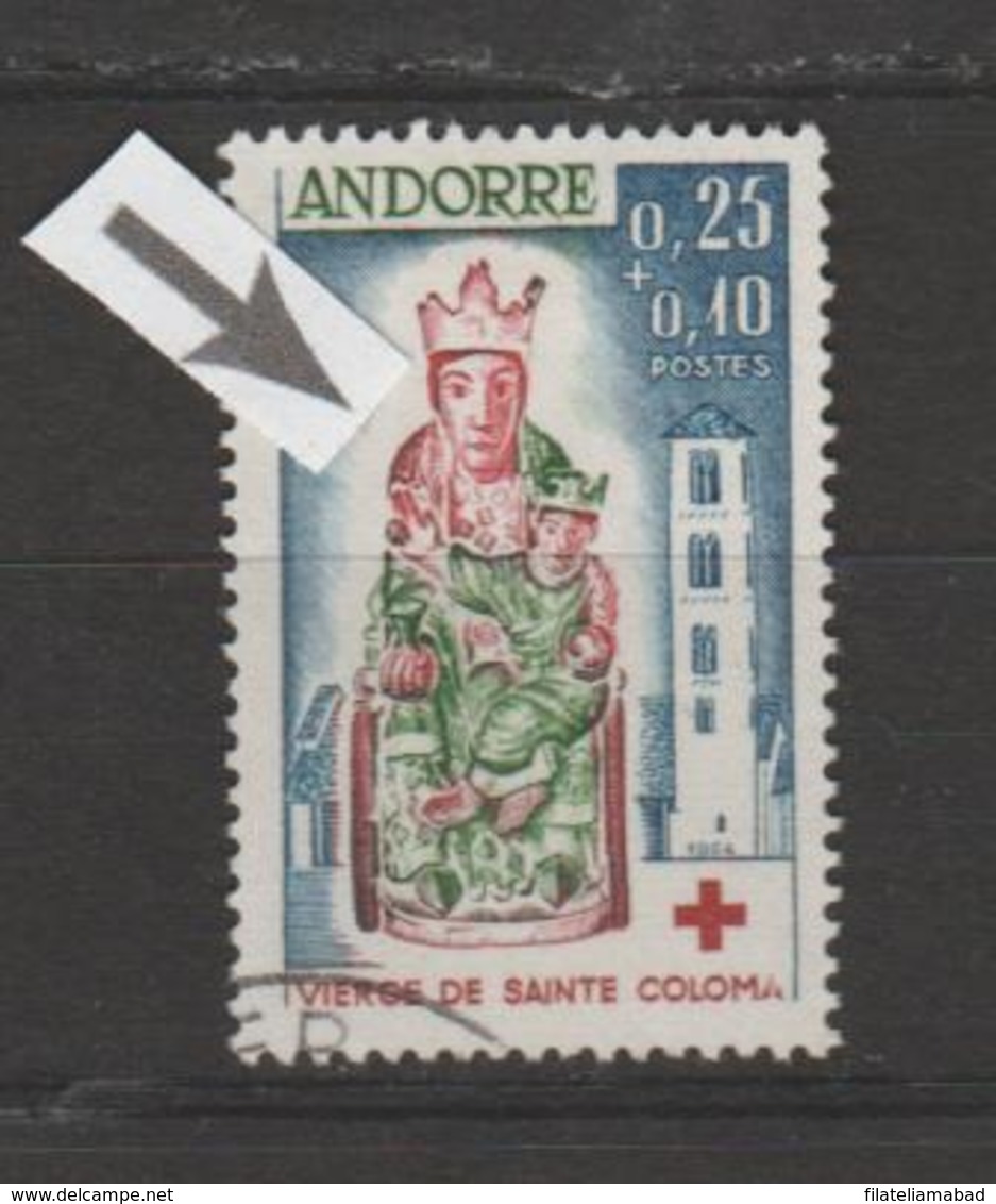 ANDORRA CORREO FRANCES . Nº 172 MATASELLADO CRUZ ROJA 1964  VARIEDAD HOMBRO ROJO ( S.8) - Blocks & Sheetlets