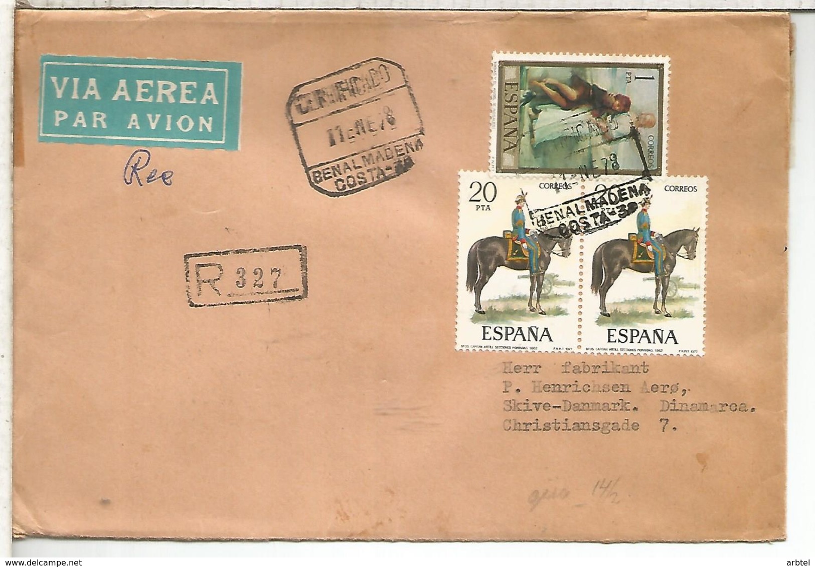 BENALMADENA MALAGA C C CERTIFICADA SELLOS PINTURA SOLDADO A CABALLO MILITAR HORSE - Cartas & Documentos