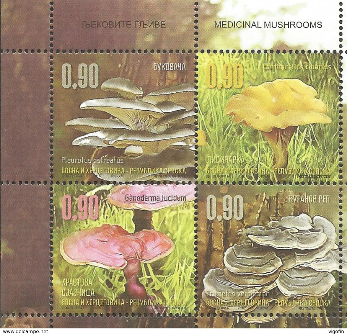 BHRS 2016-698-701 MUSHROOMS PILTZE, BOSNA AND HERZEGOVINA REPUBLIKA SRBSKA, 1 X 4v + L , MNH - Bosnien-Herzegowina