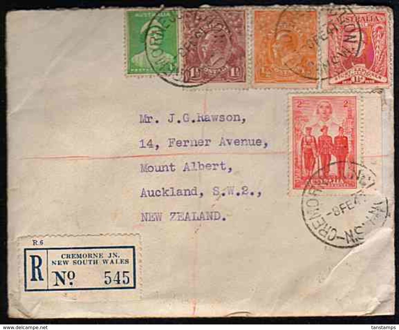 AUSTRALIA - NEW ZEALAND 1941 REGISTERED COVER MIXED FRANKING AIRCRAFT CINDERELLA - Cinderella