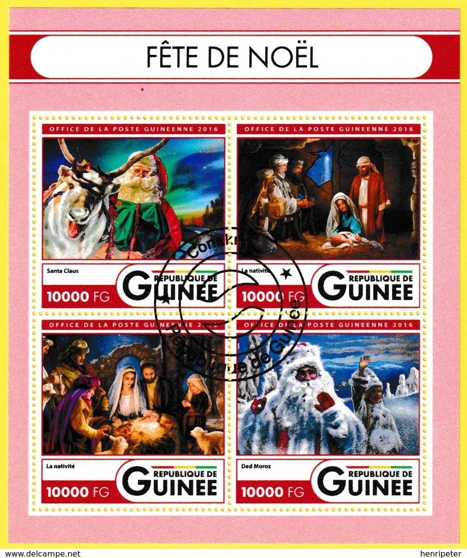 Bloc Feuillet Oblitéré De 4 Timbres-poste - Fête De Noël - N° 12026-12029KB (Michel) - République De Guinée 2016 - Guinea (1958-...)