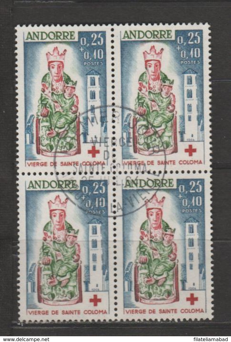 ANDORRA CORREO FRANCES . Nº 172 CRUZ ROJA 1964  BLOQUE DE 4 MATASELLADO (S.8) - Blocs-feuillets