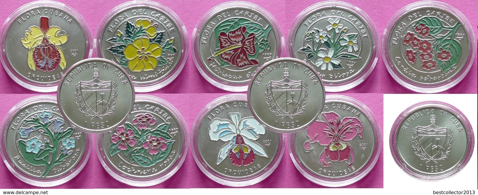 9 Coins 1 Peso Flora Of The Caribbean And Flora Of Cuba - Cuba