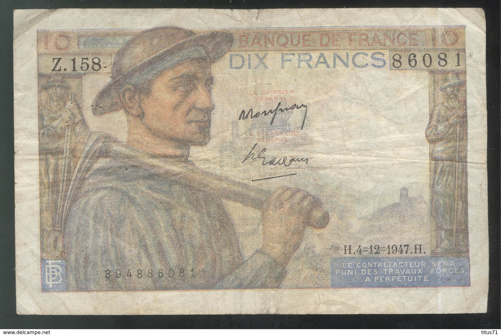 Billet 10 Francs France Mineur 4-12-1947 Bon état - 10 F 1941-1949 ''Mineur''