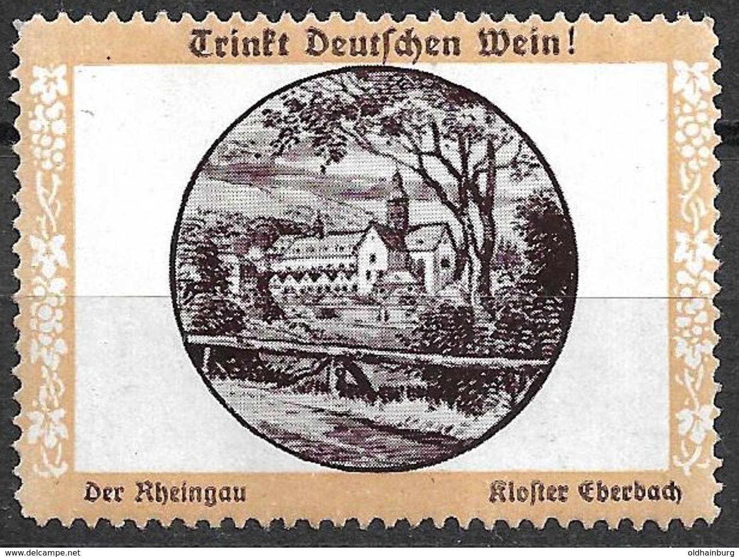 3096d: Trinkt Deutschen Wein, Vignette Kloster Eberbach, ** Wie Verausgabt Ca. 1920 - Wein & Alkohol