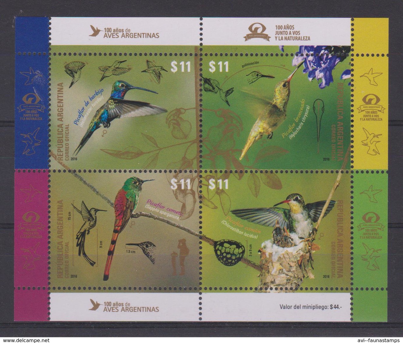 ARGENTINA, 2016, Hummingbirds, MS MNH - Colibris