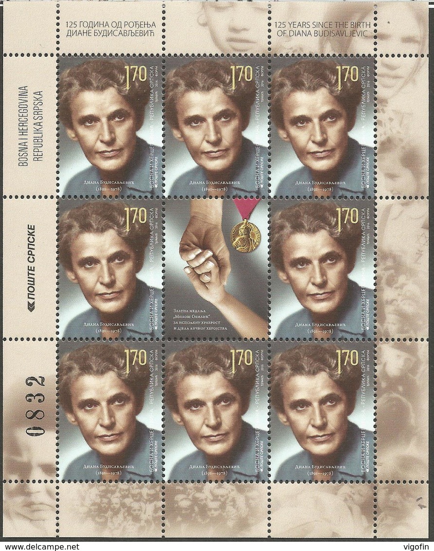 BHRS 2016-673 DIANA BUDISAVLJEVICH, BOSNA AND HERZEGOVINA REPUBLIKA SRBSKA, MS, MNH - Bosnie-Herzegovine